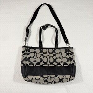 Coach Signature Women‎ Diaper Bag Tote Large Jacquard Monogram Black Grey New